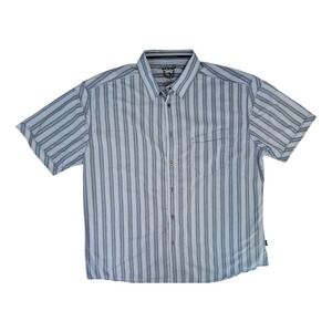 KUHL Mens XXL Short Sleeve Button Up Shirt Blue Grey Stripe Casual Outdoor